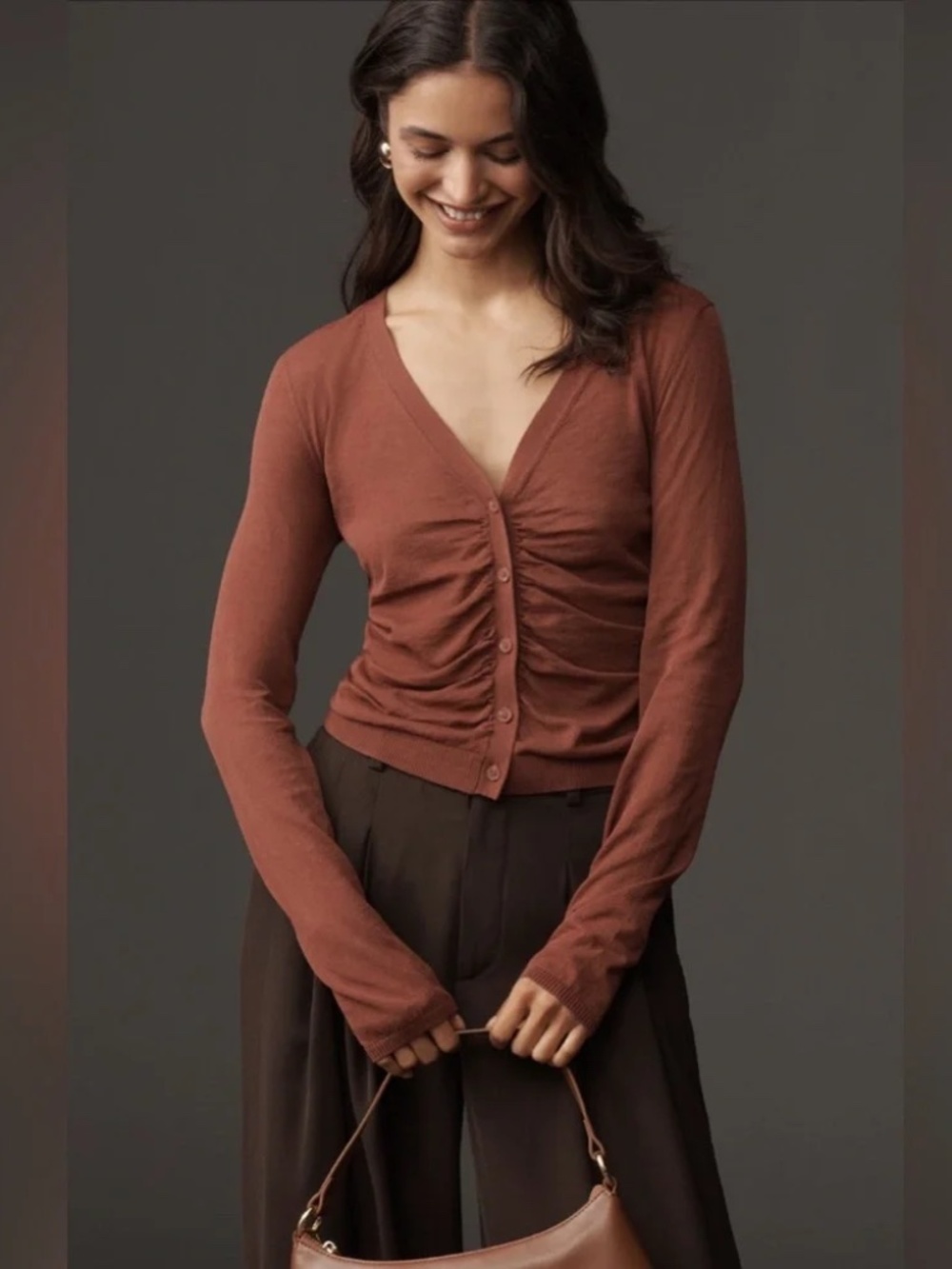 Anthropologie Maeve Ruched Crop Cardigan Sweater VERY LIGHTWEIGHT SEMI-SHEER NWT